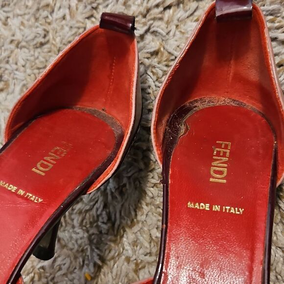 Fendi PROJECT Two-Tone Leather Heels – Burgundy & Blush Size 36.5 - Picture 4 of 7
